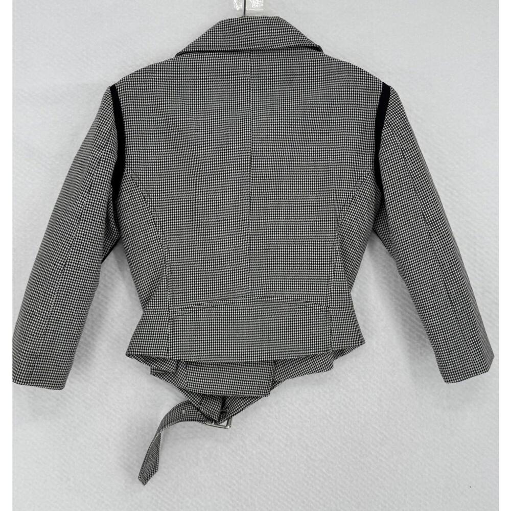Christopher Kane Black White Houndstooth Wool Collared Moto Jacket Sz 8 NEW - Picture 2 of 8